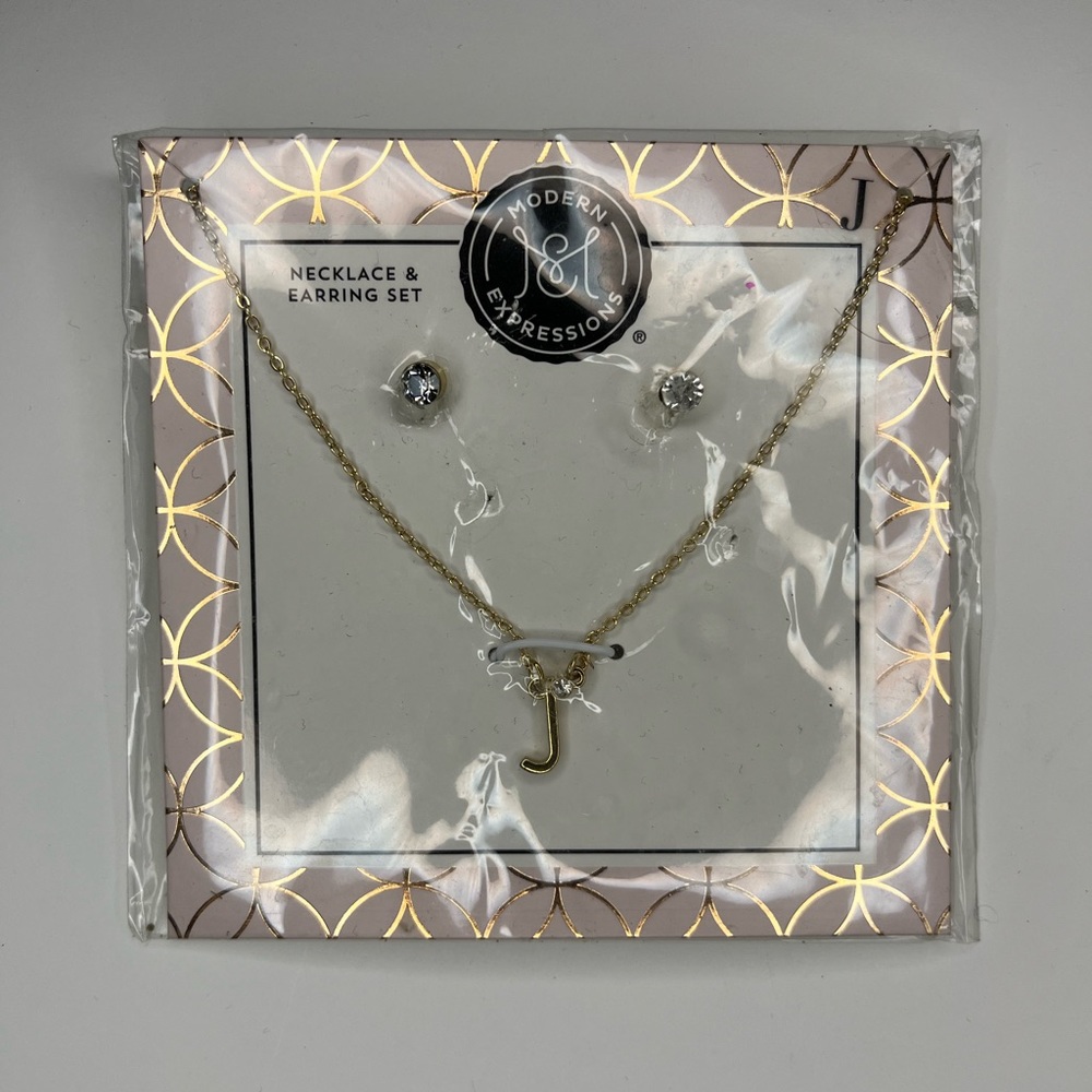 Modern Expressions "J" letter necklace and cz earrings.